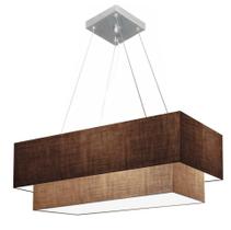 Lustre Pendente Retangular Café e Palha MJ-4138 Para Mesa de Jantar e Estar