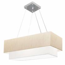 Lustre Pendente Retangular Linho Bege e Branco MJ-4138 Para Mesa de Jantar e Estar