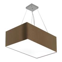 Lustre Pendente Retangular Md-4372 Cúpula em Tecido 60x40cm Caqui