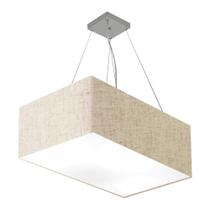 Lustre Pendente Retangular Md-4372 Cúpula em Tecido 60x40cm Rustico Bege