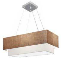 Lustre Pendente Retangular Palha e Branco MJ-4138 Para Mesa de Jantar e Estar