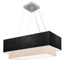 Lustre Pendente Retangular Preto e Linho Bege MJ-4321 Para Mesa de Jantar e Estar