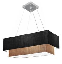 Lustre Pendente Retangular Preto e Palha MJ-4138 Para Mesa de Jantar e Estar