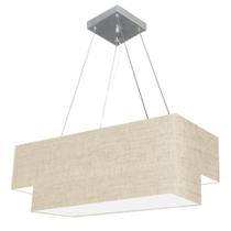 Lustre Pendente Retangular Rustico Bege MJ-4138 Para Mesa de Jantar e Estar Lustre Pendente Retangular Rustico Bege MJ-4138 Para Mesa de Jantar e Estar