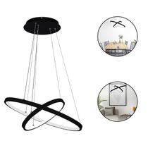 Lustre Pendente Ring Aros 2 Aneis 60Cm Led 3000K Preto 60W