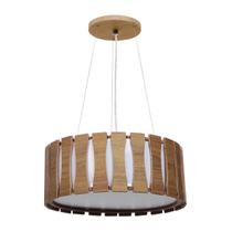 Lustre Pendente Ripado Redondo Freijó 50x50 cm 5 Luzes