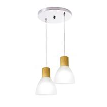 Lustre Pendente Sala de Jantar em Vidro Anello Wood Branco Detalhe Madeira 2 Lâmpadas Bivolt