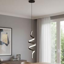Lustre Pendente Spiral em Alumínio Preto 50cm Led 6500k