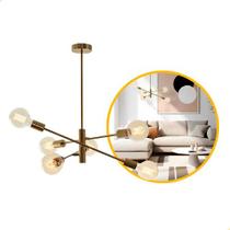 Lustre Pendente Sputnik 6 Braços E27 Dourado Bivolt Lustre Pendente Sputnik 6 Braços E27 Dourado Bivolt