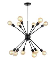 Lustre Pendente Sputnik Retrô Industrial Preto para 12 Lâmpadas Moderno Luxo Inl70