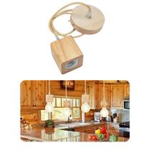 Lustre Pendente Tampa Canopla Rústico Em Madeira 1M Fio Pp E Lustre Pendente Tampa Canopla Rústico Em Madeira 1M Fio Pp E