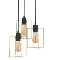 Lustre Pendente Taschibra Aramado Square Dourado Triplo 3xE27 Bivolt