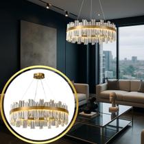 Lustre Pendente Teto 130cm x 57cm LED 3 Cores 128 Cristais Redondo Gimpo KJDD-L-392-60CM Lustre Pendente Teto 130cm x 57cm LED 3 Cores 128 Cristais Redondo Gimpo KJDD-L-392-60CM