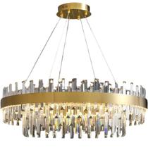 Lustre Pendente Teto 140cm x 100cm LED 3 Cores 164 Cristais Redondo Gimpo KJDD-L-405-100CM