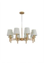 Lustre Pendente Tocheiro Redondo Cúpula 08 Braços 75cm Dourado Fosco 658/8