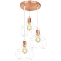 Lustre Pendente Triplo Aladim Aramado Branco com Cobre