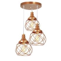 Lustre Pendente Triplo Esfera Aramado Cobre 15cm Lustre Pendente Triplo Esfera Aramado Cobre 15cm