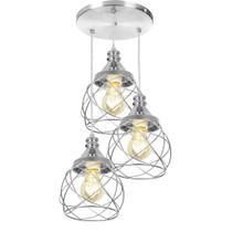 Lustre Pendente Triplo Esfera Aramado Escovado 15cm