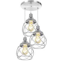 Lustre Pendente Triplo Esfera Aramado Escovado 15cm Lustre Pendente Triplo Esfera Aramado Escovado 15cm