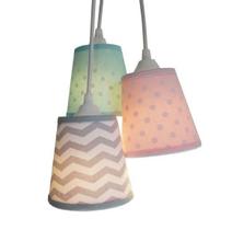 Lustre Pendente Triplo Poás e Chevron Cinza, Rosa e Verde