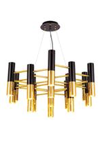 Lustre pendente tubular preto e dourado moderno para 19 lâmpadas tubo