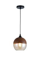 Lustre Pendente Wood Ball Vidro Âmbar e Aço cor Madeira 23cm