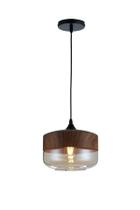 Lustre Pendente Wood Circle Vidro Âmbar e Aço cor Madeira 25cm