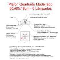 Lustre plafon 60cm quadrado aletado sala quarto