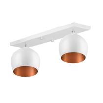 Lustre Plafon Bola 15 cm Retangular Duplo Branco com Cobre