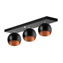 Lustre Plafon Bola 15 cm Retangular Triplo Preto com Cobre