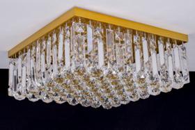 Lustre Plafon Cristal Egípcio Importado 50cm Quadrado Dourado 610/50