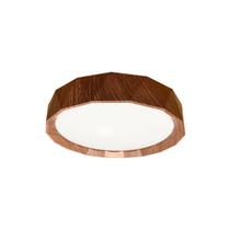 Lustre Plafon De Teto Geometric Redondo Led Multicor 18W Facetado Madeira Palha