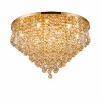 Lustre Plafon Dourado Redondo 50 cm x 30 cm Led Bivolt Cristal Legítimo k9 Alto Brilho Lustre Plafon Dourado Redondo 50 cm x 30 cm Led Bivolt Cristal Legítimo k9 Alto Brilho