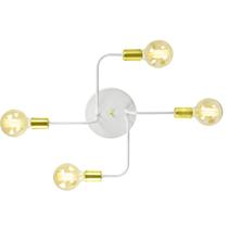 Lustre Plafon Hashtag Branco Com Dourado De 4 Braços