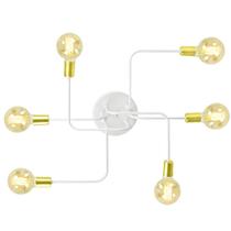 Lustre Plafon Hashtag Branco Com Dourado De 6 Braços Lustre Plafon Hashtag Branco Com Dourado De 6 Braços