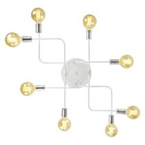 Lustre Plafon Hashtag Branco Com Escovado De 8 Braços Lustre Plafon Hashtag Branco Com Escovado De 8 Braços