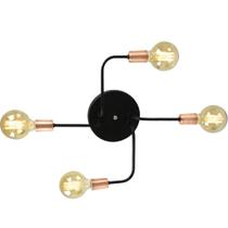 Lustre Plafon Hashtag Preto Com Cobre De 4 Braços Lustre Plafon Hashtag Preto Com Cobre De 4 Braços