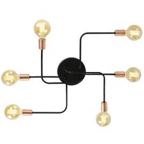 Lustre Plafon Hashtag Preto Com Cobre De 6 Braços Lustre Plafon Hashtag Preto Com Cobre De 6 Braços