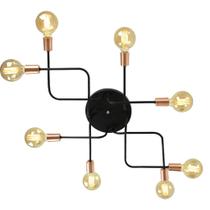 Lustre Plafon Hashtag Preto Com Cobre De 8 Braços Lustre Plafon Hashtag Preto Com Cobre De 8 Braços