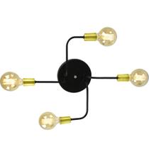 Lustre Plafon Hashtag Preto Com Dourado De 4 Braços