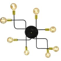 Lustre Plafon Hashtag Preto Com Dourado De 8 Braços Lustre Plafon Hashtag Preto Com Dourado De 8 Braços