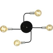 Lustre Plafon Hashtag Preto Com Escovado De 4 Braços