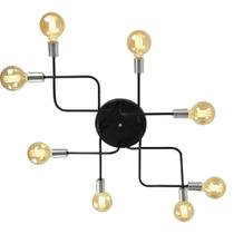 Lustre Plafon Hashtag Preto Com Escovado De 8 Braços Lustre Plafon Hashtag Preto Com Escovado De 8 Braços