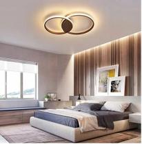 Lustre Plafon LED 2 Anéis Preto Moderno Sala Quarto Escritório com Controle Remoto, Dimmer, 3 Cores e Luz Direcionada, branco neutro, quente e frio