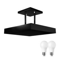 Lustre Plafon Pendente Luminária Luz Indireta 30x30 Preto + Lâmpada LED Branco Quente Lustre Plafon Pendente Luminária Luz Indireta 30x30 Preto + Lâmpada LED Branco Quente
