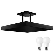 Lustre Plafon Pendente Luminária Luz Indireta 40x40 Preto + Lâmpada LED Branco Frio