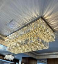 Lustre Plafon Retangular Esferas e Barras Cristal Fino Acabamento Lustre Plafon Retangular Esferas e Barras Cristal Fino Acabamento