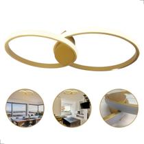 Lustre Plafon Ring 2 Aneis Dourado 39W Led Luz Quente 3000K