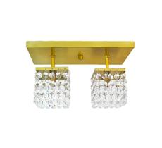 Lustre Plafon Teto Cristal Dourado Retangular Lumi Golden Leds Uso Sala Quarto Pequeno