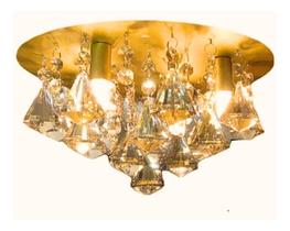 Lustre Plafon Vai Montado Dourado 30 cm Cristal Legítimo K9 De Alto Brilho Bivolt